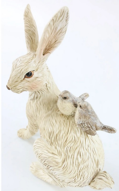 Lepre in resina con animali in 2 varianti assortite, anatre o uccellini, perfetta per le tue decorazioni di Pasqua